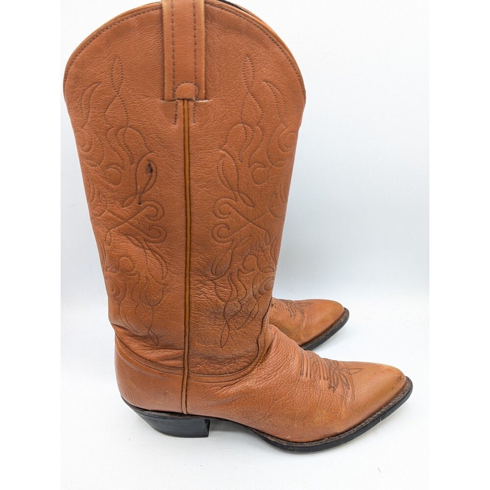 Vintage Tony Lama Brown Leather Cowboy Boots Womens Size 6.5 B USA Made